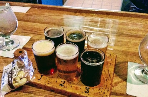 Flight of several kinds of beer and ale.